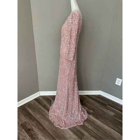 THEIA Three-Quarter Sleeve Sequin Sheath Gown US 8 $1295 - Picture 5 of 11